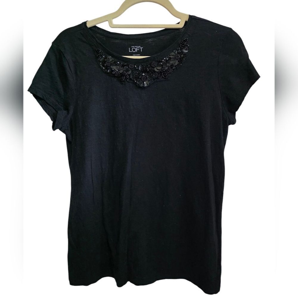 LOFT Black Bead Embellished Women's Top